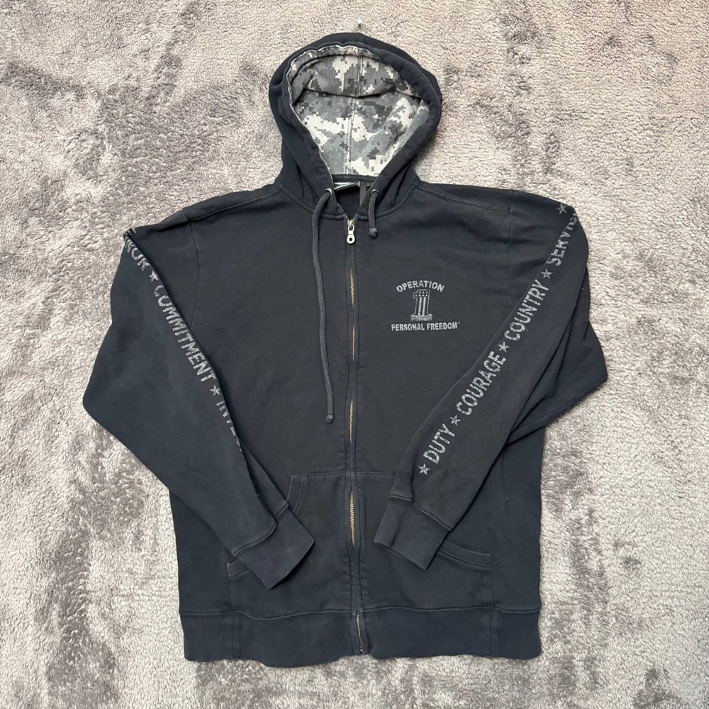 Harley-Davidson Wounded Warrior Project Zip Hoodie Mens L Black Camo Lining